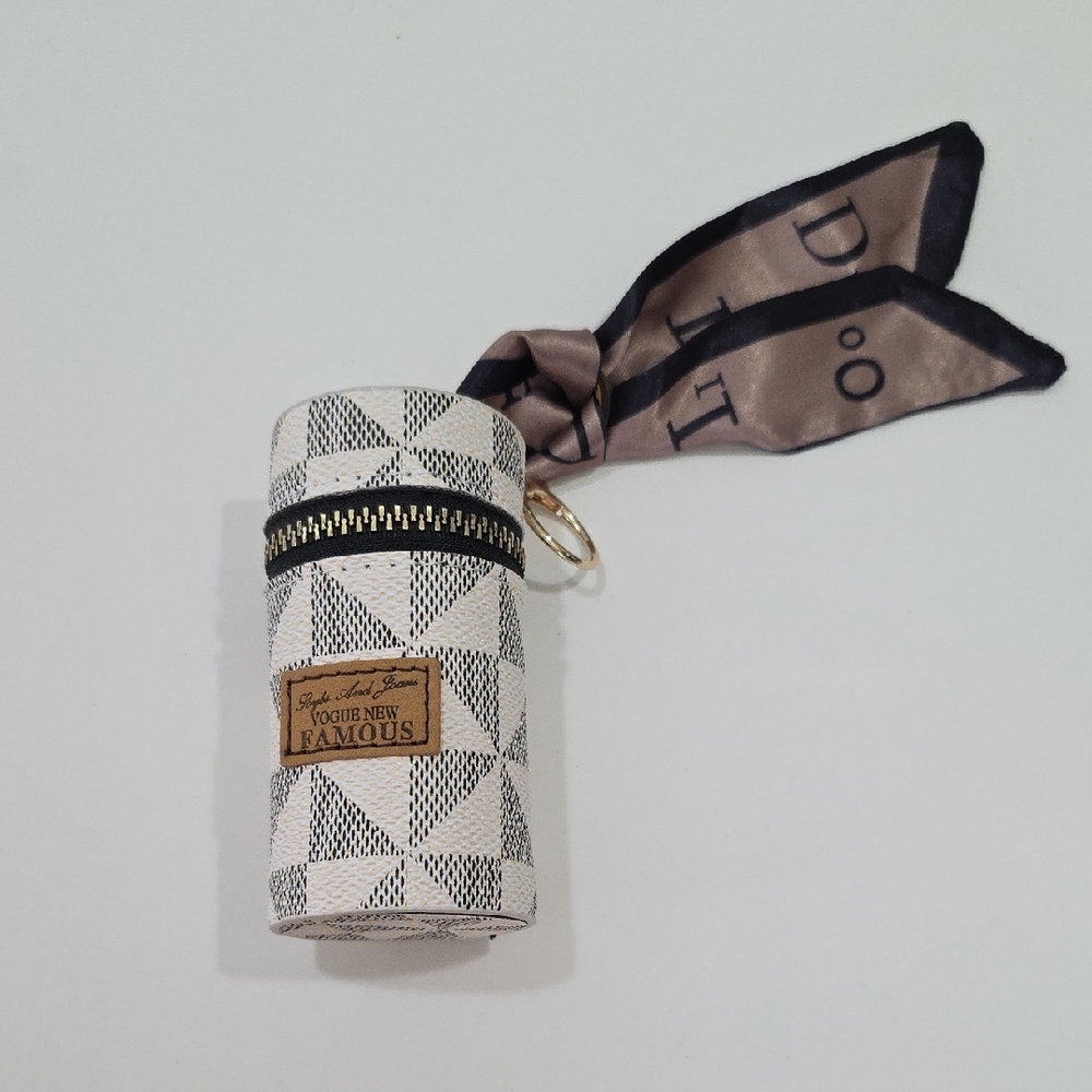 Checkered Travel Lipstick Case Keychain Charm Bag Accessory Clean Girl Essential - Picture 4 of 5